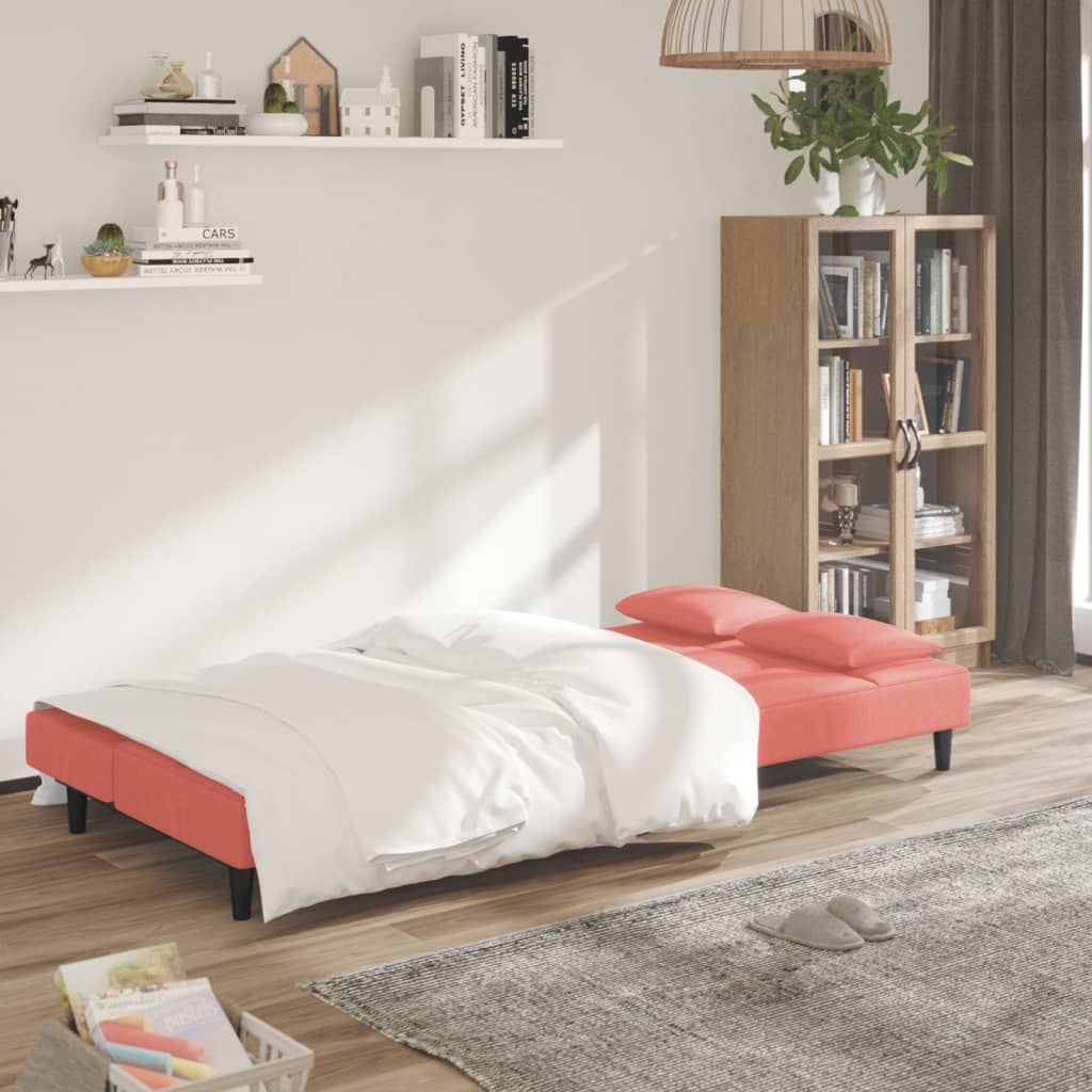 Canapé lit 2 places avec 2 oreillers velours rose