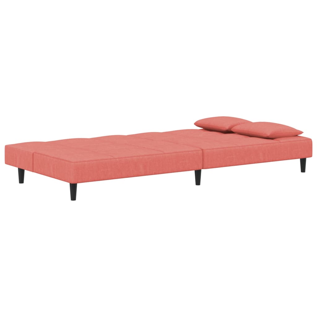 Canapé lit 2 places avec 2 oreillers velours rose
