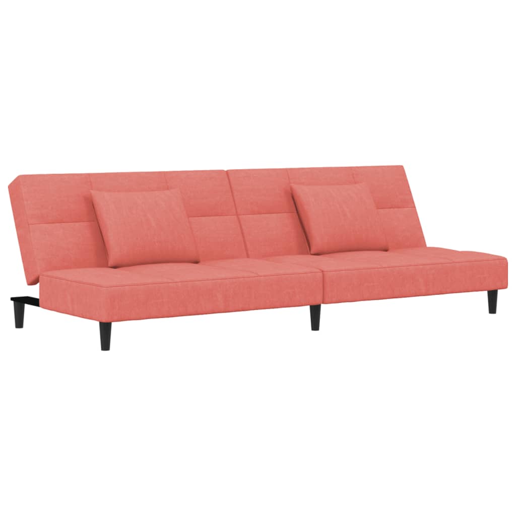 Canapé lit 2 places avec 2 oreillers velours rose