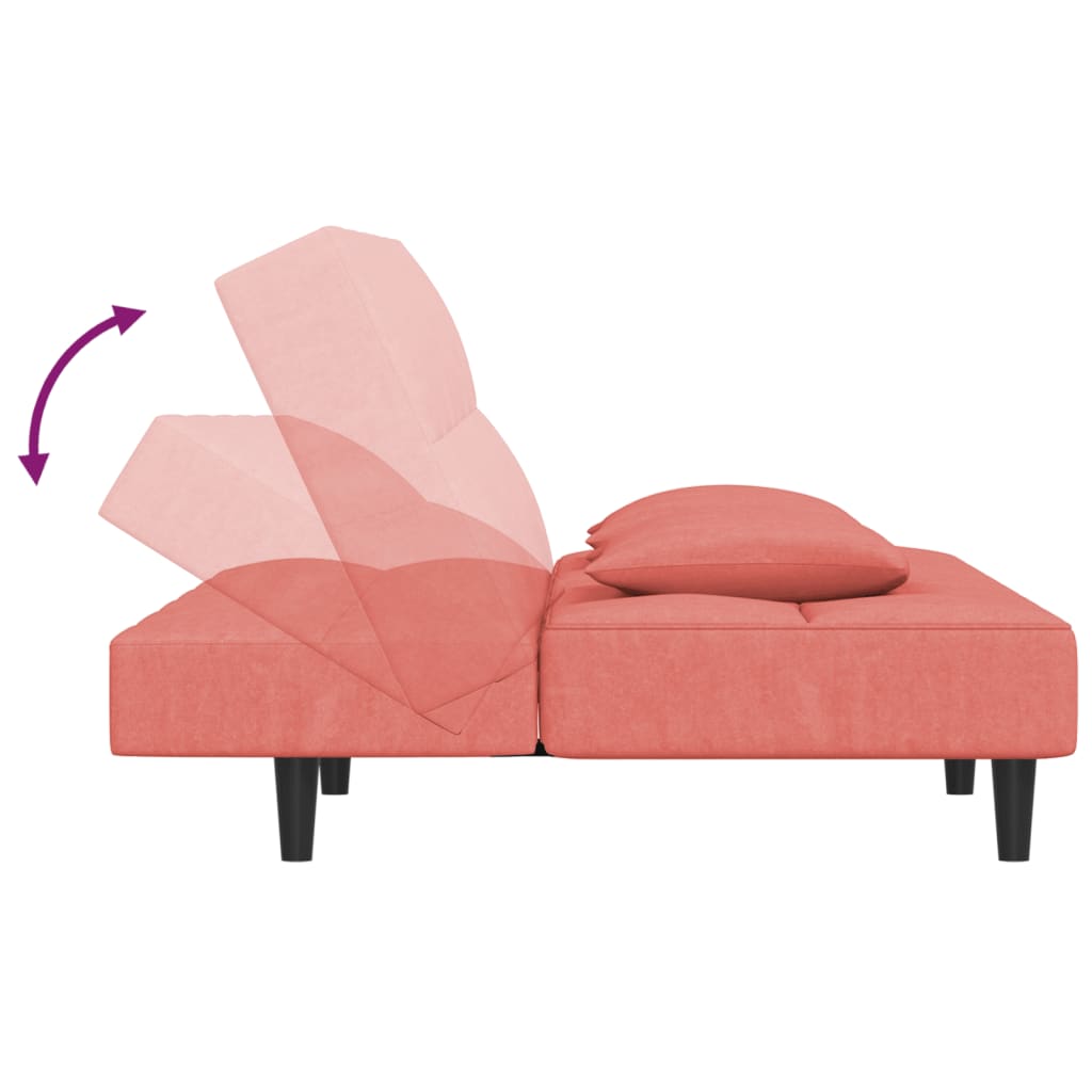 Canapé lit 2 places avec 2 oreillers velours rose