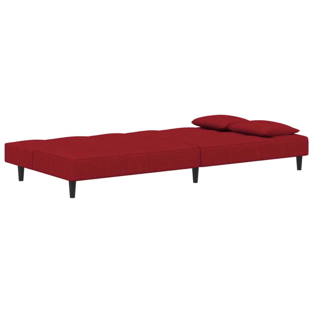 Canapé convertible 2 places avec 2 coussins en velours rouge vin