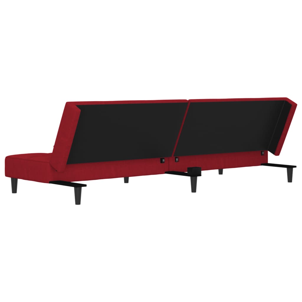 Canapé convertible 2 places avec 2 coussins en velours rouge vin