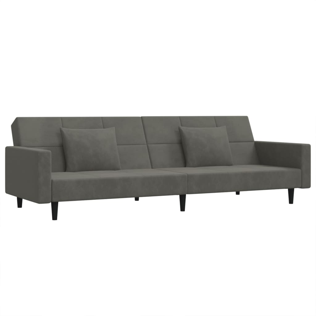 Canapé lit 2 places avec 2 coussins velours gris foncé