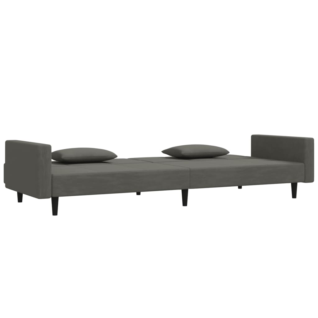 Canapé lit 2 places avec 2 coussins velours gris foncé