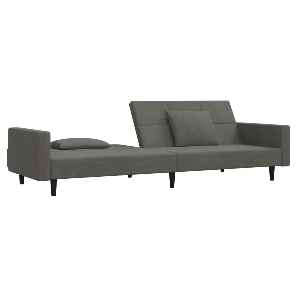 Canapé lit 2 places avec 2 coussins velours gris foncé
