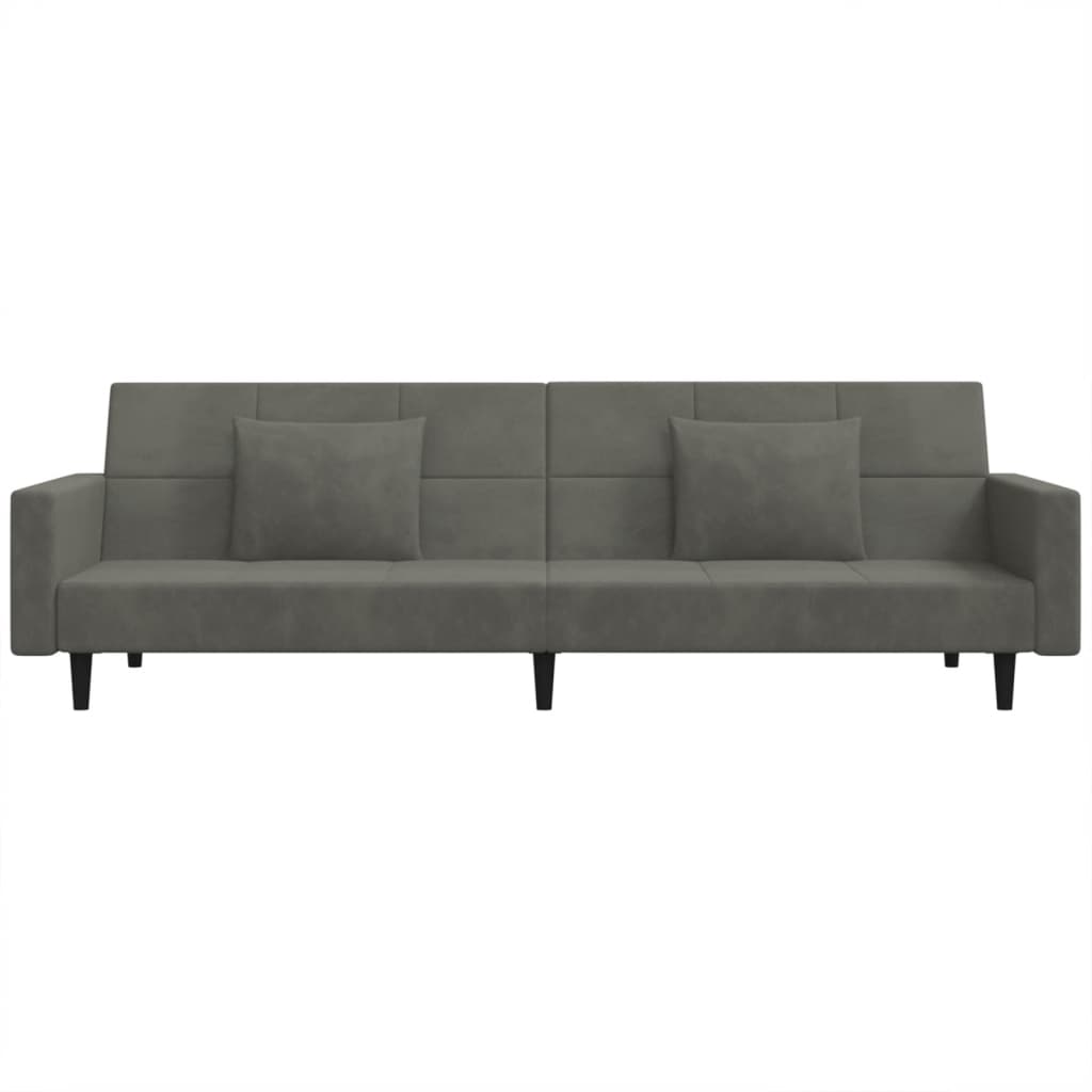 Canapé lit 2 places avec 2 coussins velours gris foncé