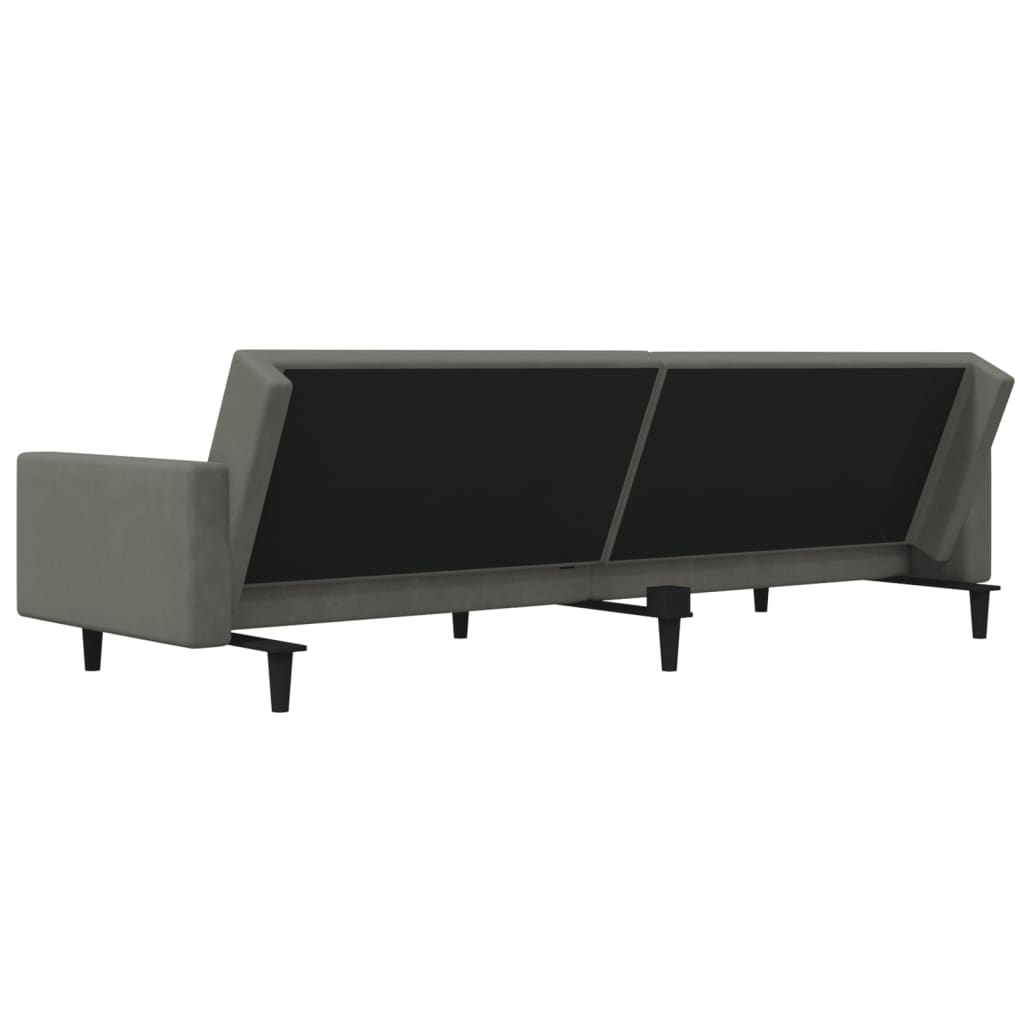 Canapé lit 2 places avec 2 coussins velours gris foncé