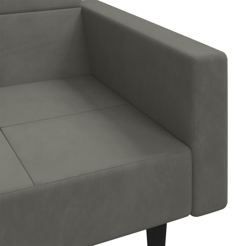 Canapé lit 2 places avec 2 coussins velours gris foncé