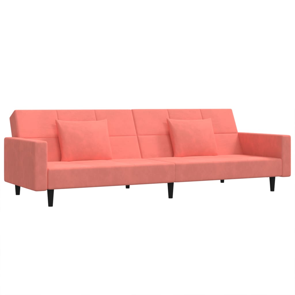 Canapé lit 2 places avec 2 oreillers velours rose