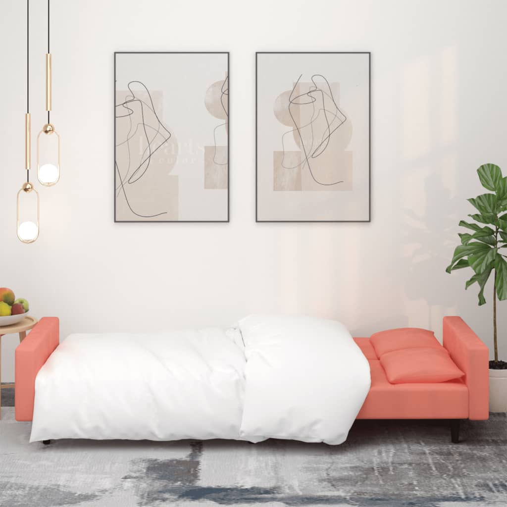 Canapé lit 2 places avec 2 oreillers velours rose