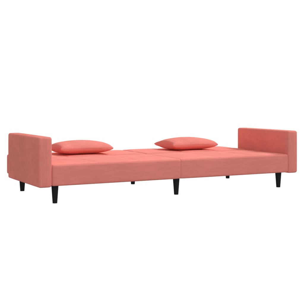 Canapé lit 2 places avec 2 oreillers velours rose
