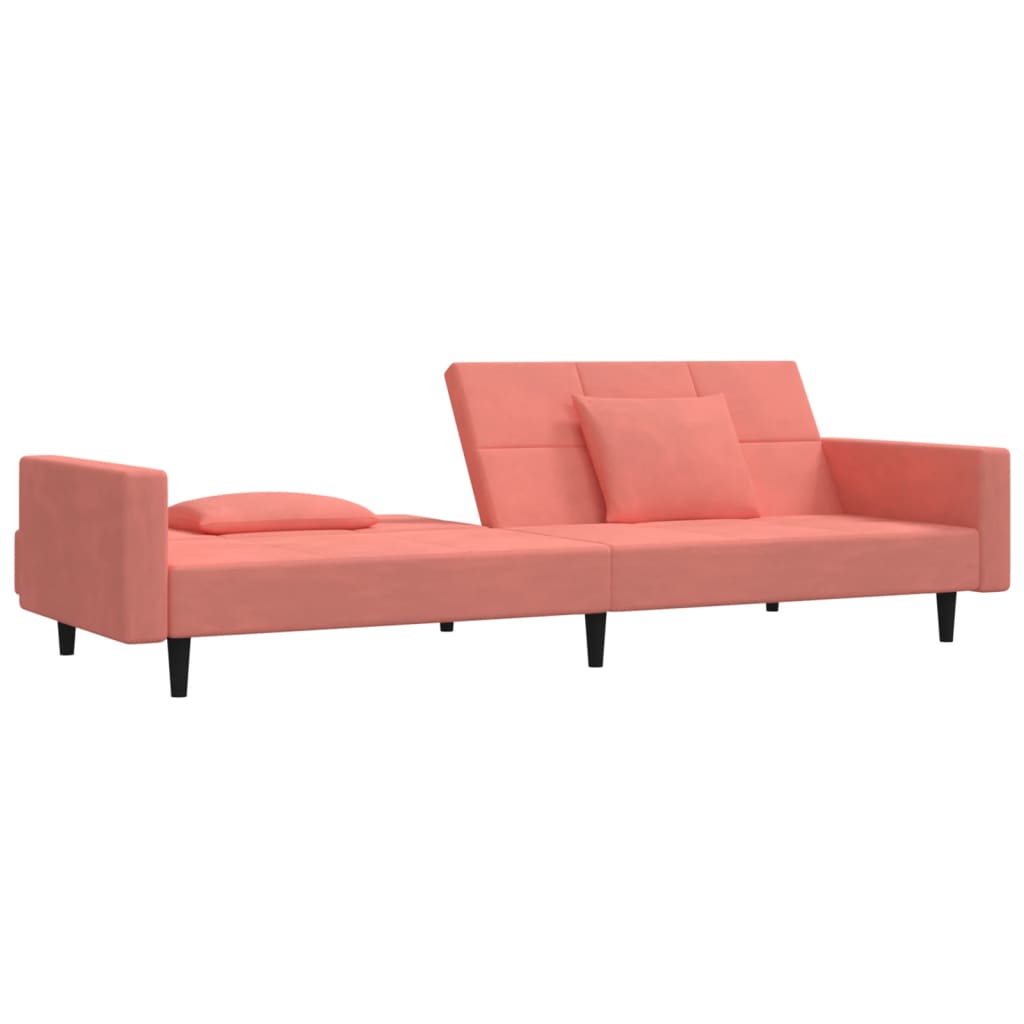 Canapé lit 2 places avec 2 oreillers velours rose