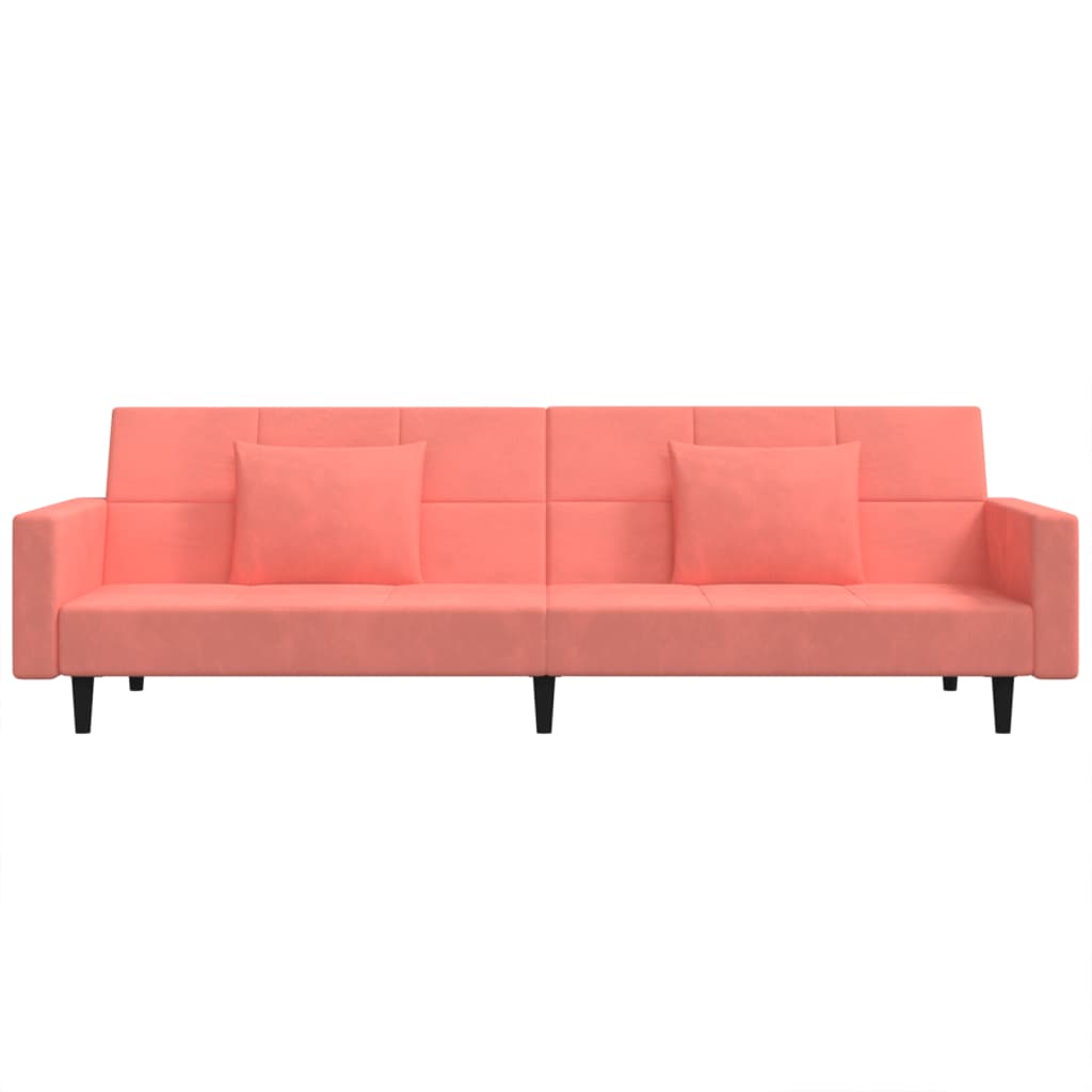 Canapé lit 2 places avec 2 oreillers velours rose