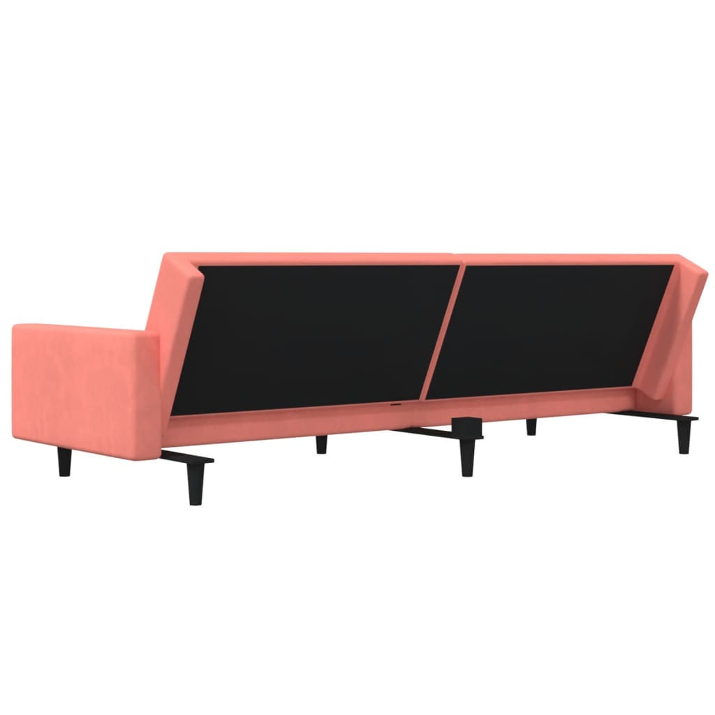 Canapé lit 2 places avec 2 oreillers velours rose
