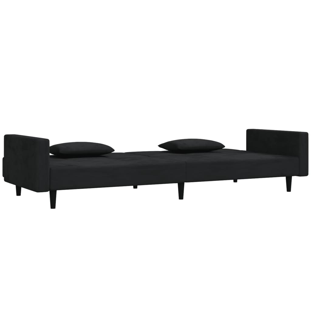 Canapé lit 2 places avec 2 oreillers velours noir