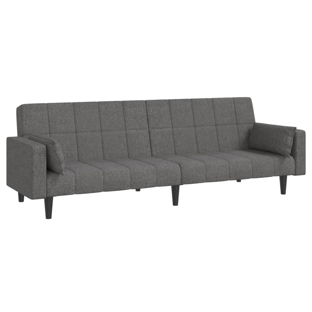 Canapé lit 2 places avec 2 coussins tissu gris clair