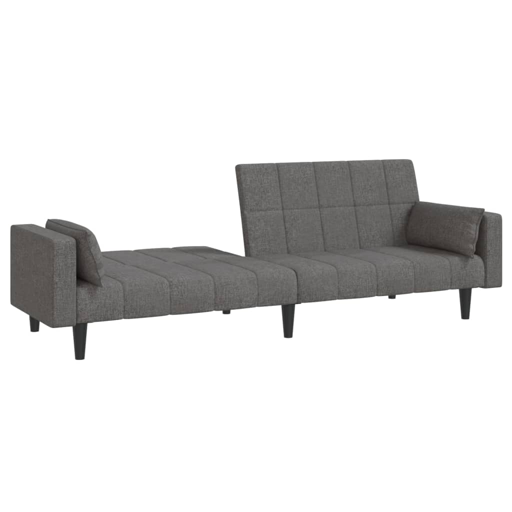 Canapé lit 2 places avec 2 coussins tissu gris clair