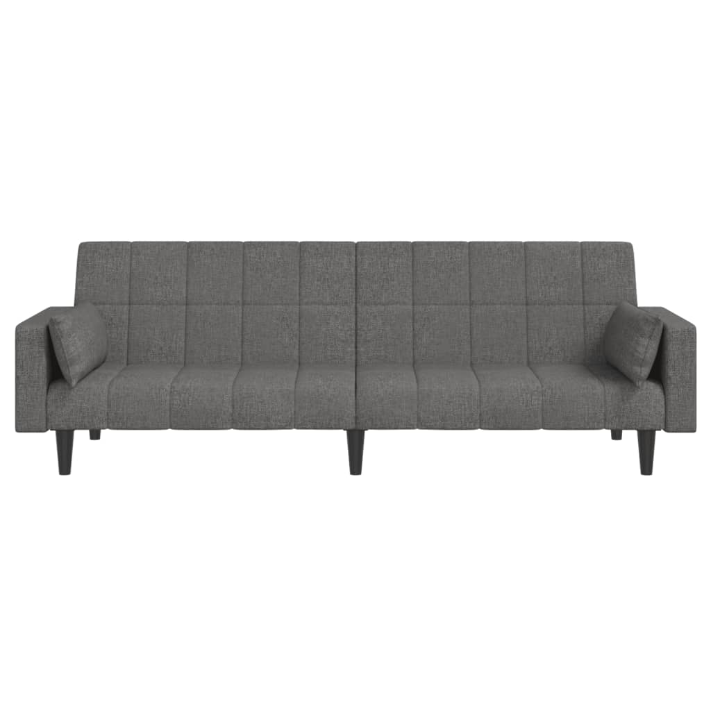 Canapé lit 2 places avec 2 coussins tissu gris clair