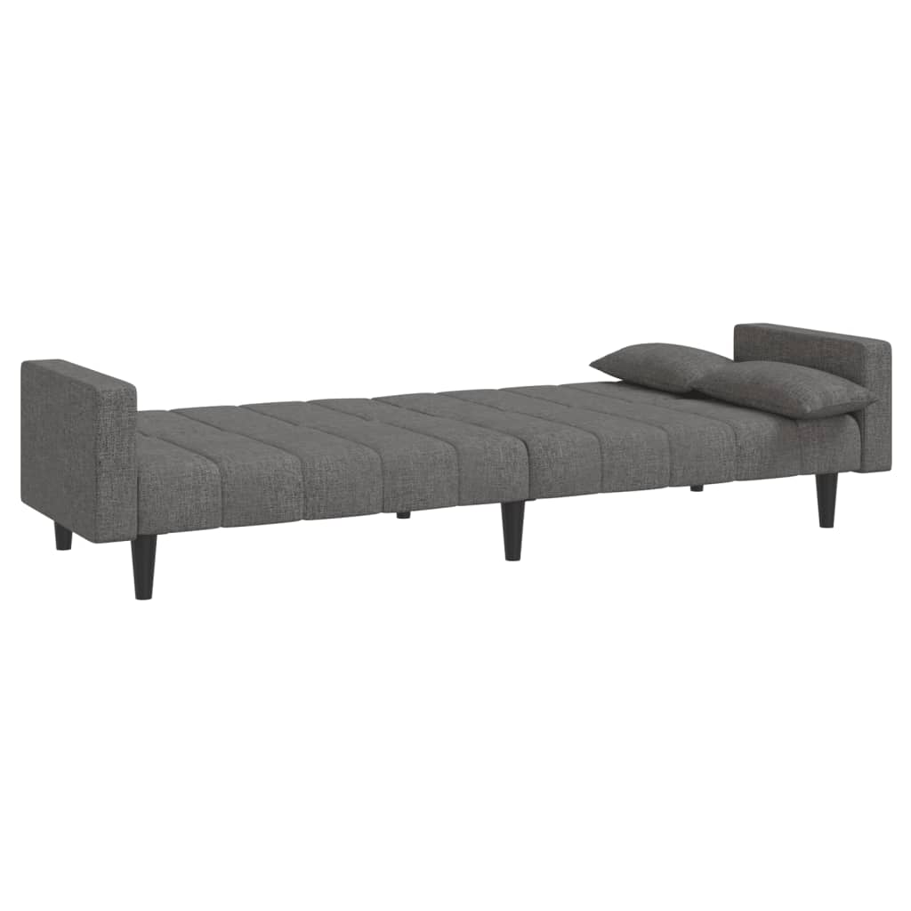 Canapé lit 2 places avec 2 coussins tissu gris clair