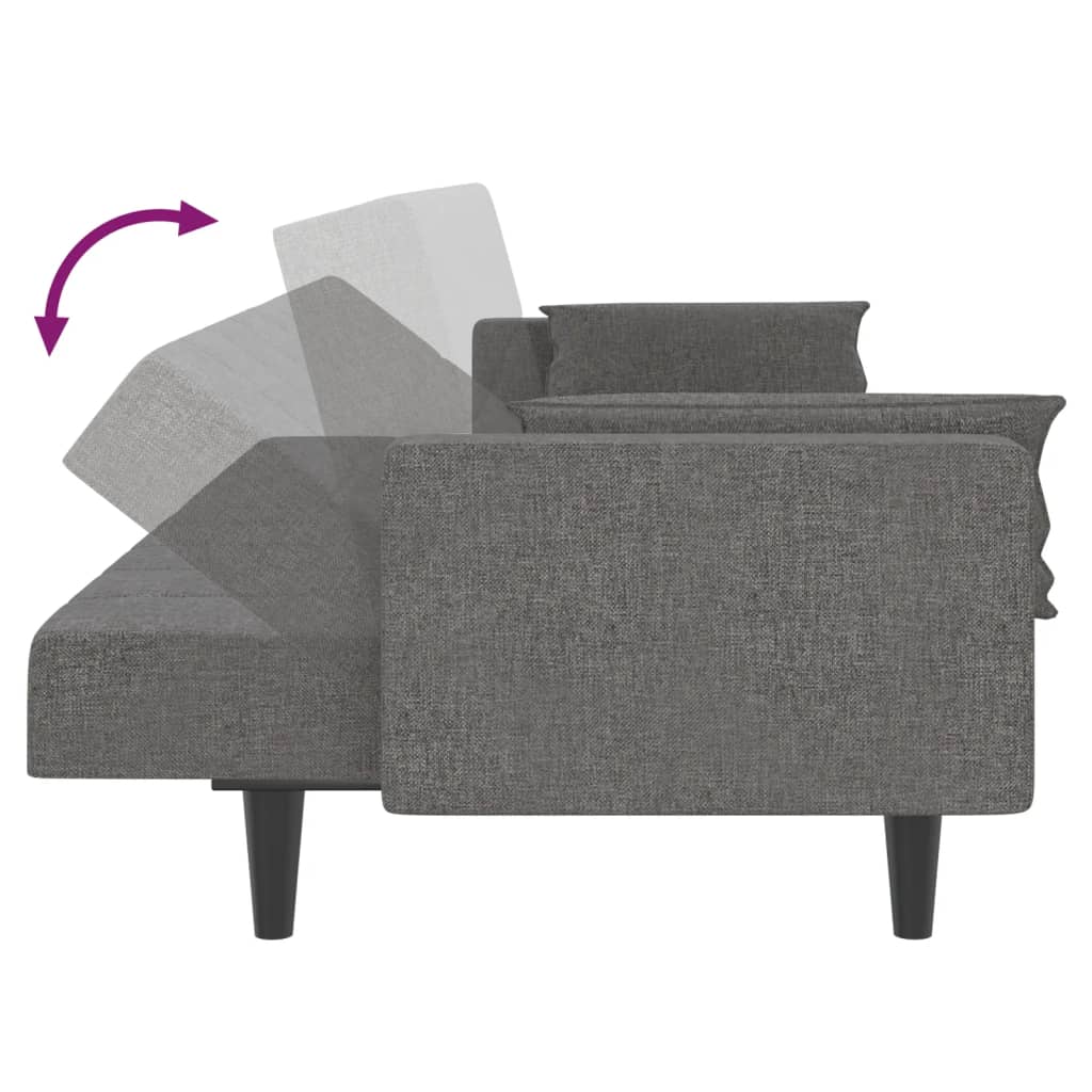 Canapé lit 2 places avec 2 coussins tissu gris clair