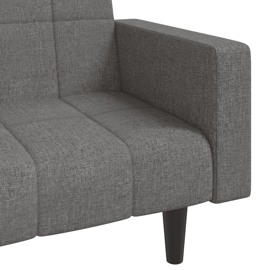 Canapé lit 2 places avec 2 coussins tissu gris clair