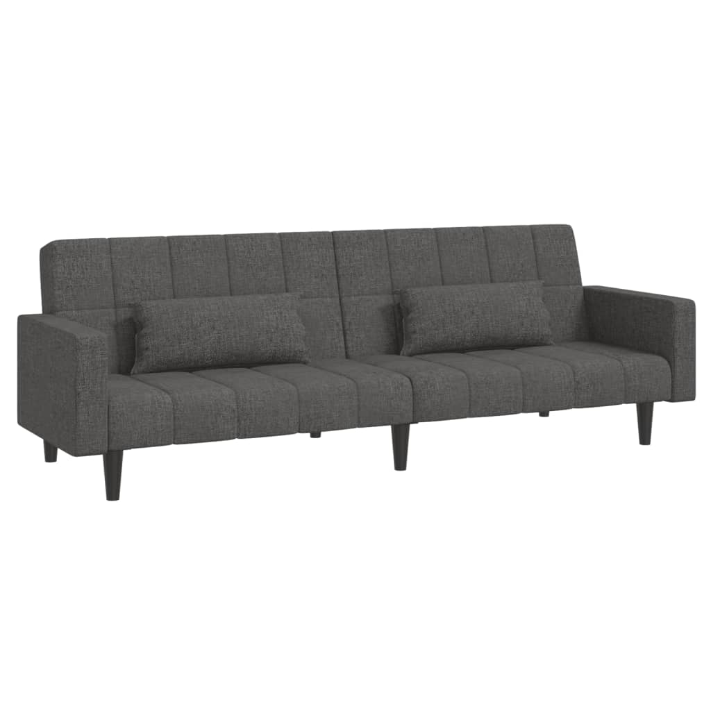 Canapé lit 2 places avec 2 coussins tissu gris foncé