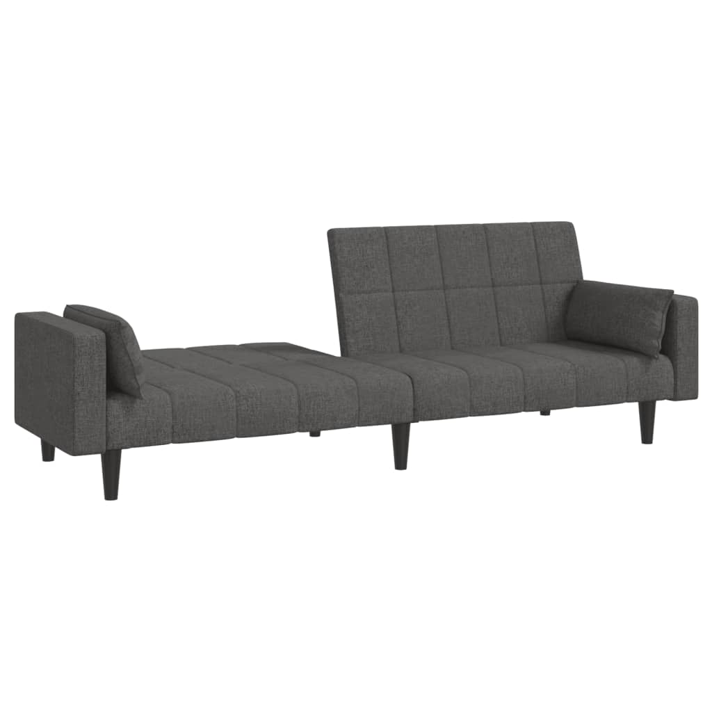 Canapé lit 2 places avec 2 coussins tissu gris foncé