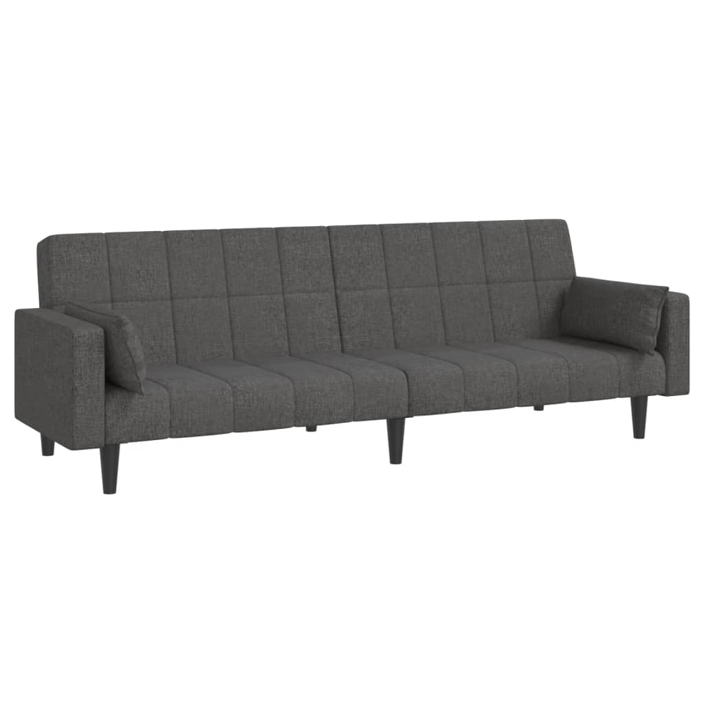 Canapé lit 2 places avec 2 coussins tissu gris foncé