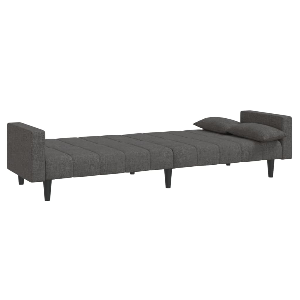 Canapé lit 2 places avec 2 coussins tissu gris foncé