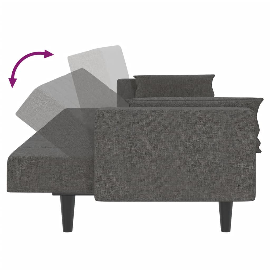 Canapé lit 2 places avec 2 coussins tissu gris foncé
