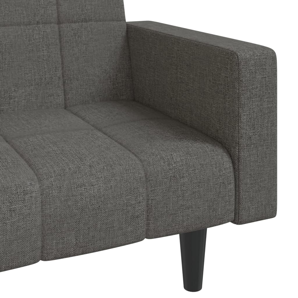 Canapé lit 2 places avec 2 coussins tissu gris foncé