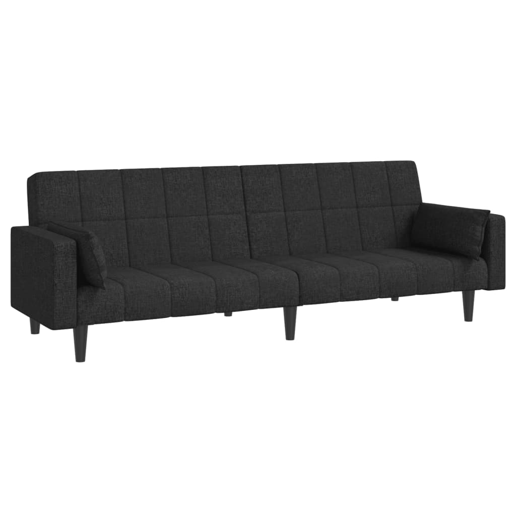 Canapé lit 2 places avec 2 oreillers tissu noir