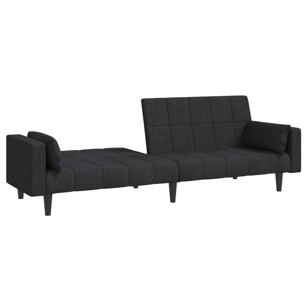 Canapé lit 2 places avec 2 oreillers tissu noir