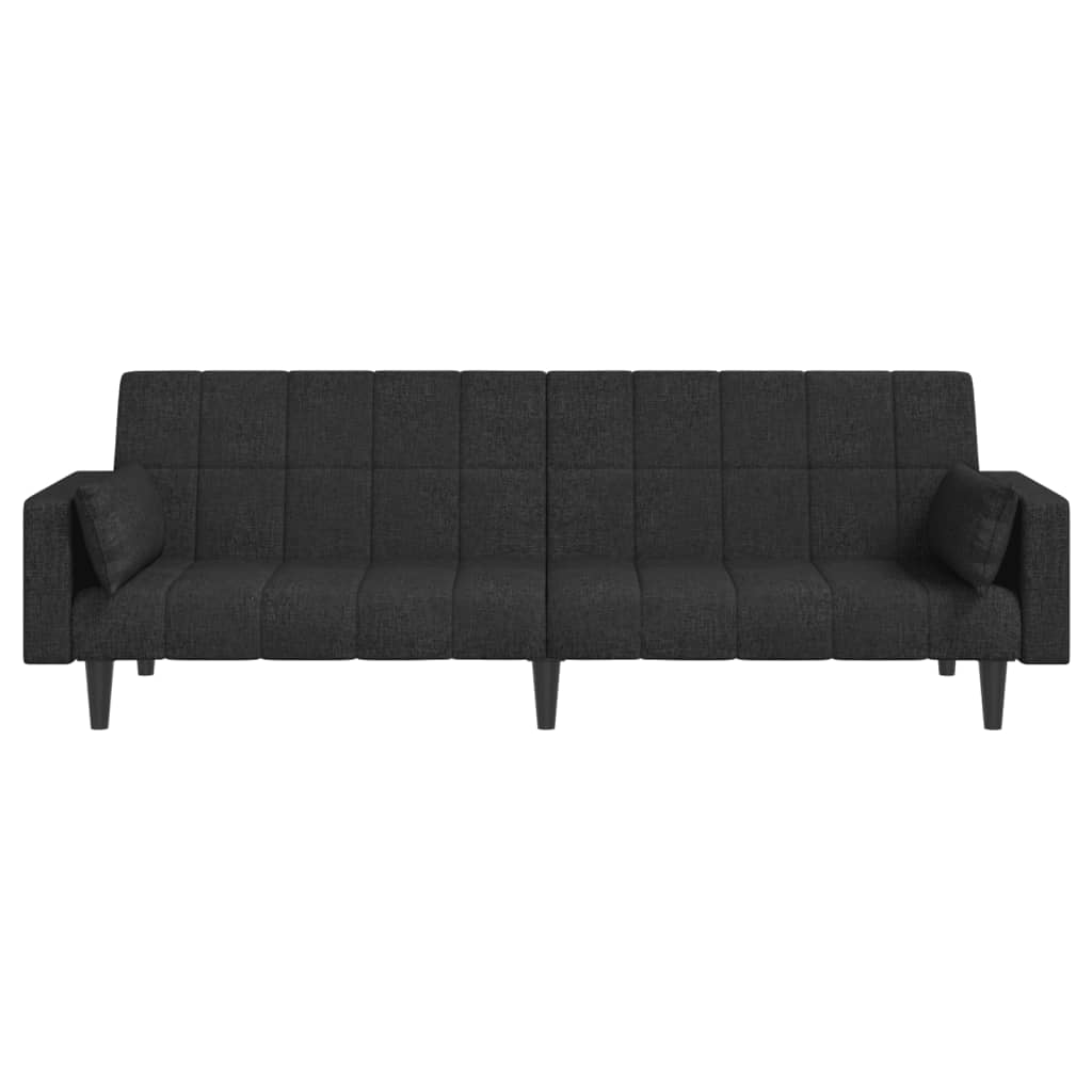 Canapé lit 2 places avec 2 oreillers tissu noir
