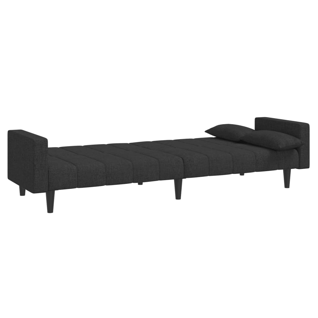 Canapé lit 2 places avec 2 oreillers tissu noir