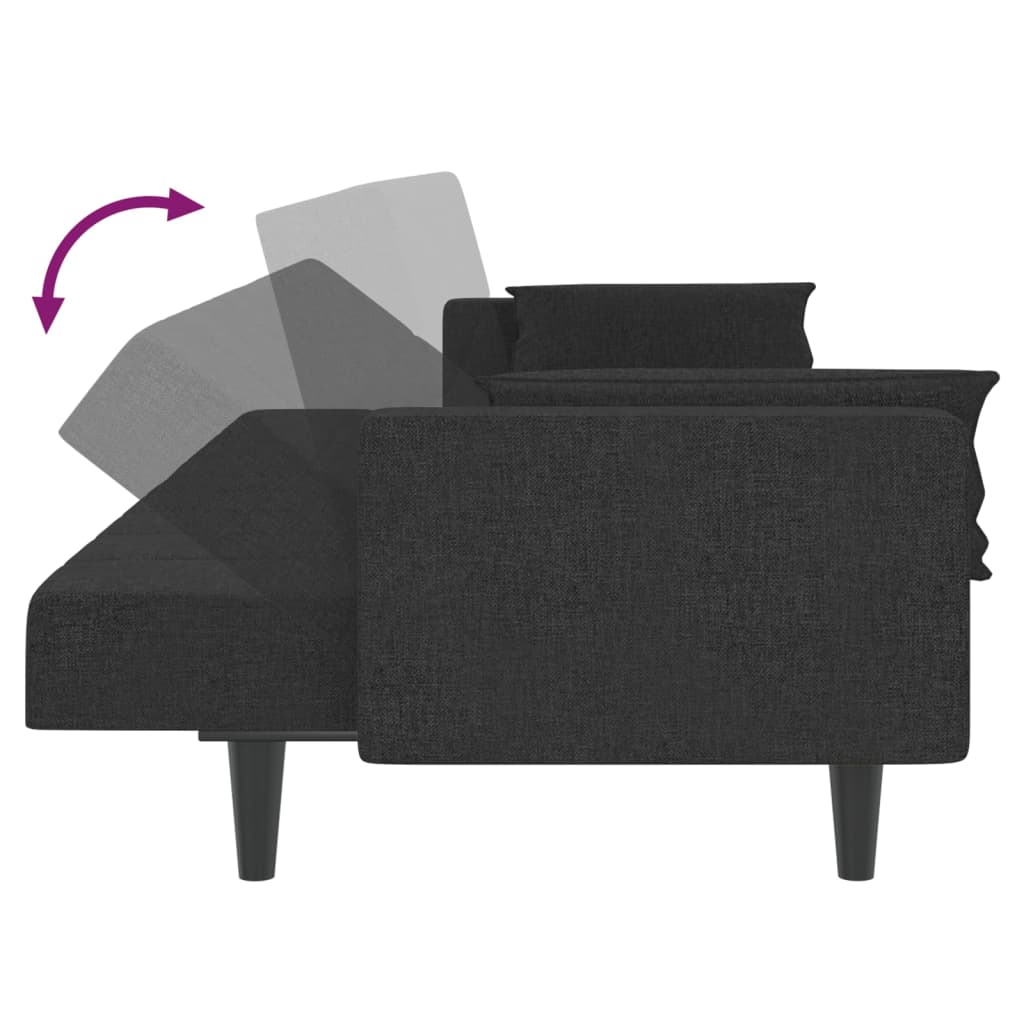 Canapé lit 2 places avec 2 oreillers tissu noir