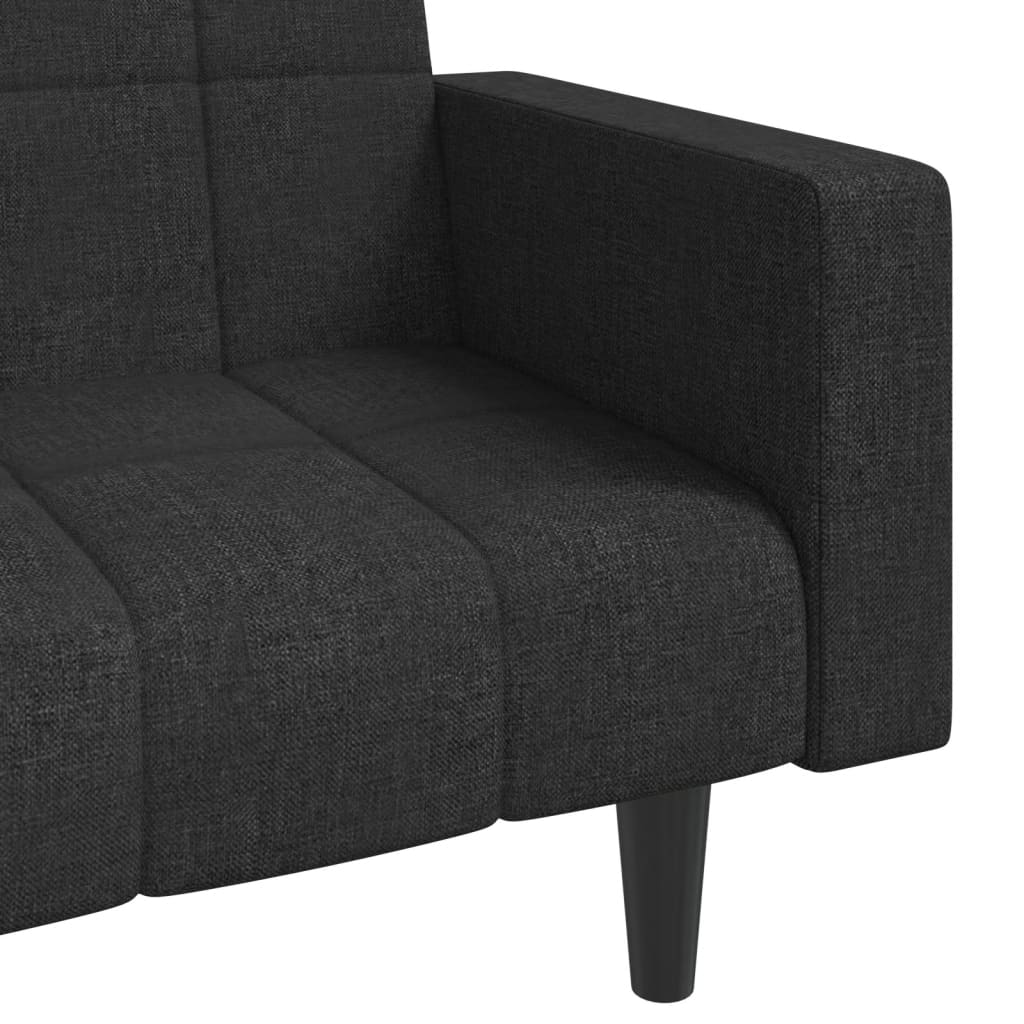 Canapé lit 2 places avec 2 oreillers tissu noir