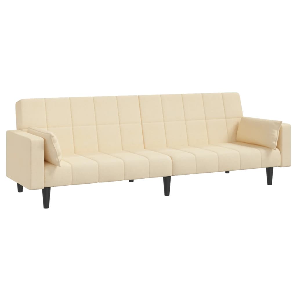 Canapé convertible 2 places avec 2 coussins en tissu crème