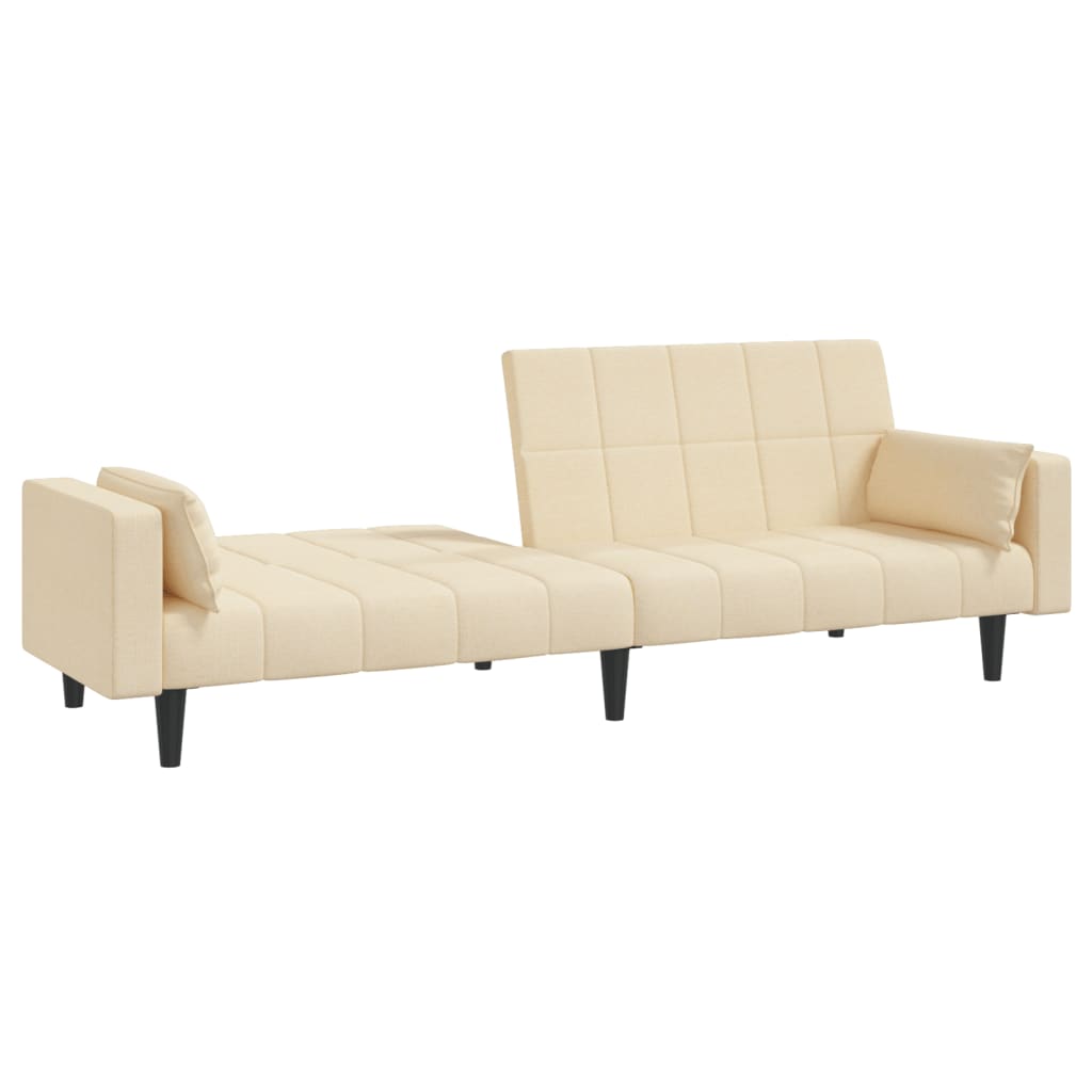Canapé convertible 2 places avec 2 coussins en tissu crème