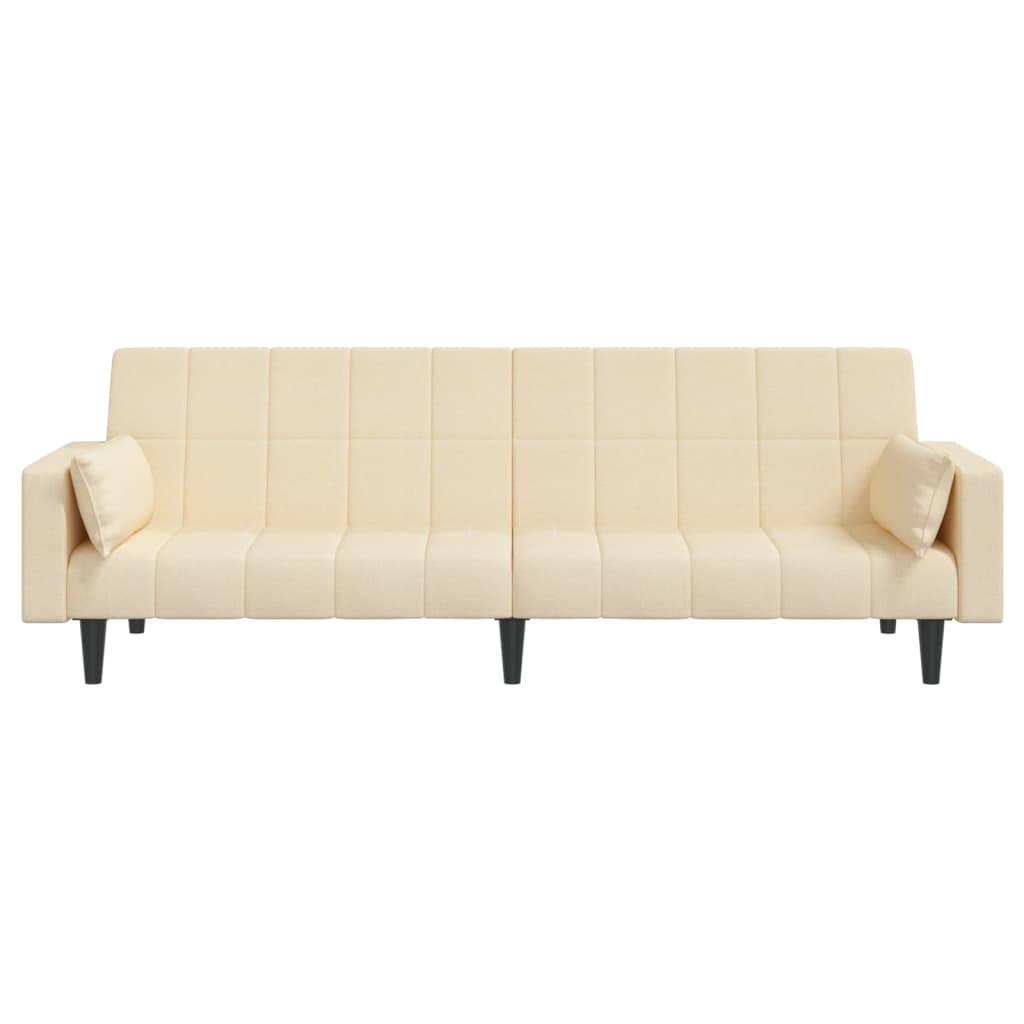 Canapé convertible 2 places avec 2 coussins en tissu crème