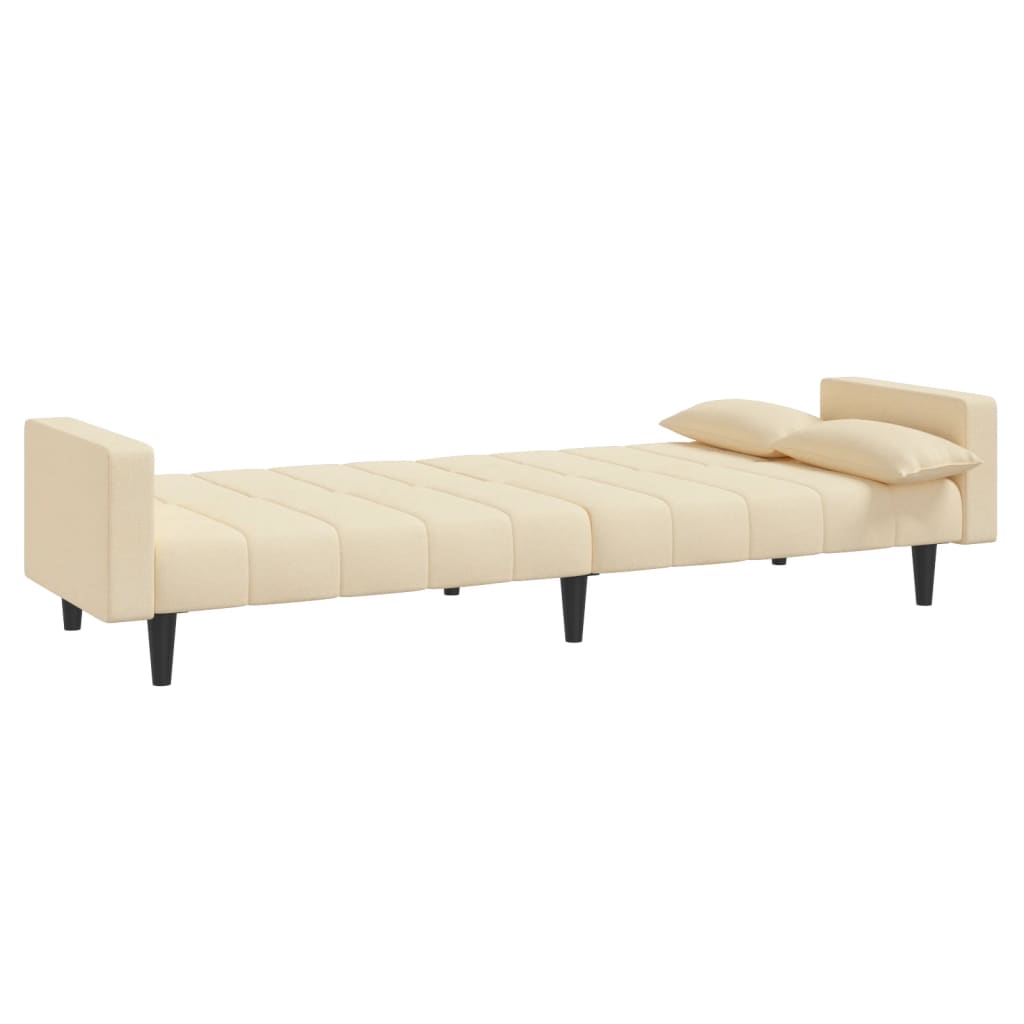 Canapé convertible 2 places avec 2 coussins en tissu crème