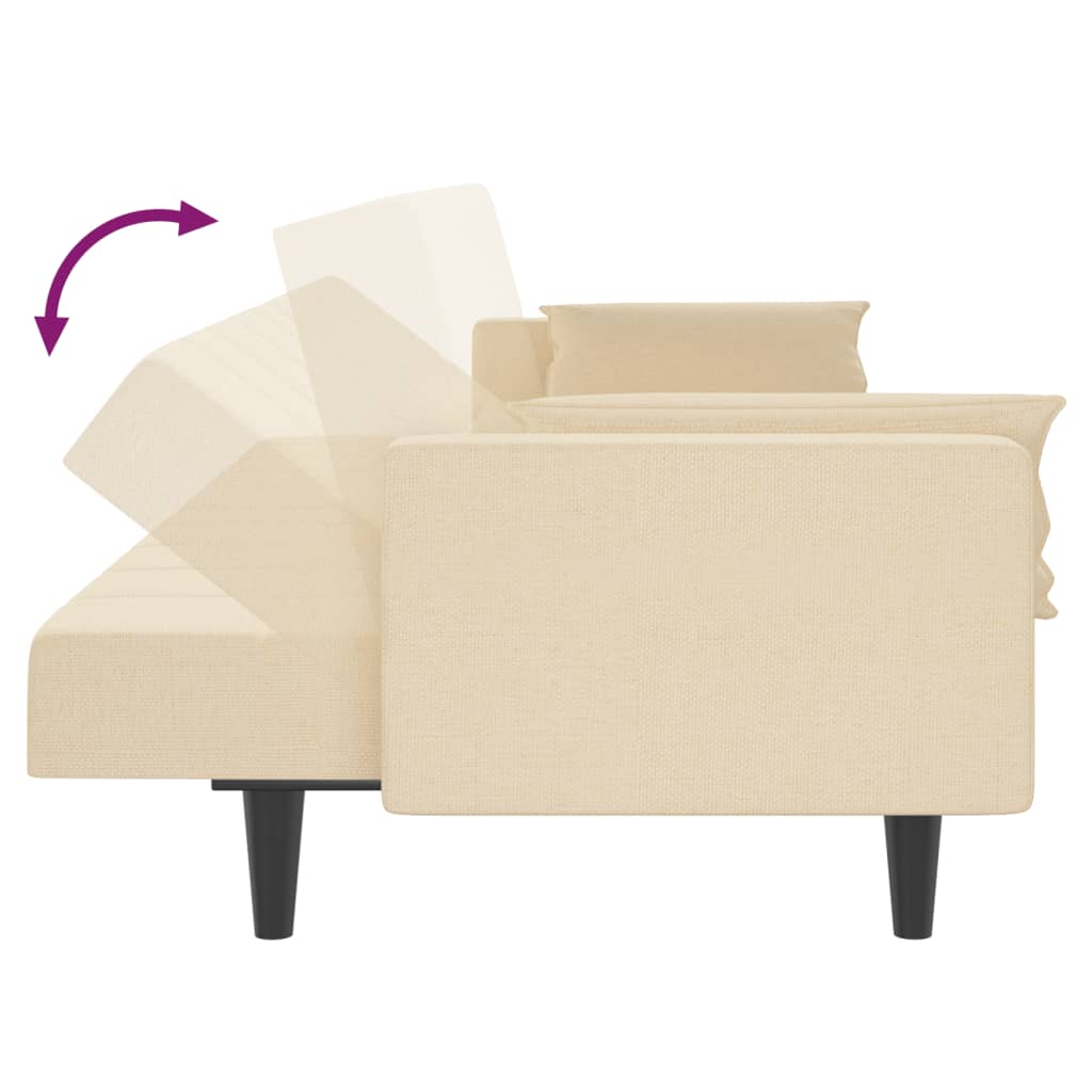 Canapé convertible 2 places avec 2 coussins en tissu crème