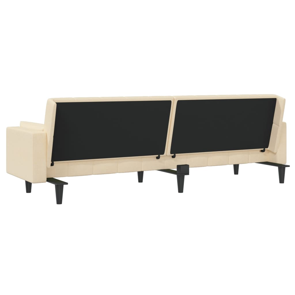 Canapé convertible 2 places avec 2 coussins en tissu crème