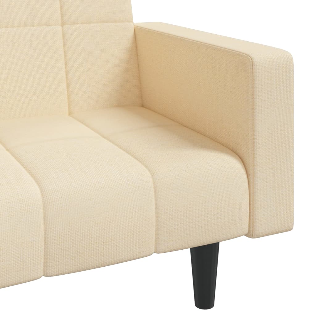 Canapé convertible 2 places avec 2 coussins en tissu crème