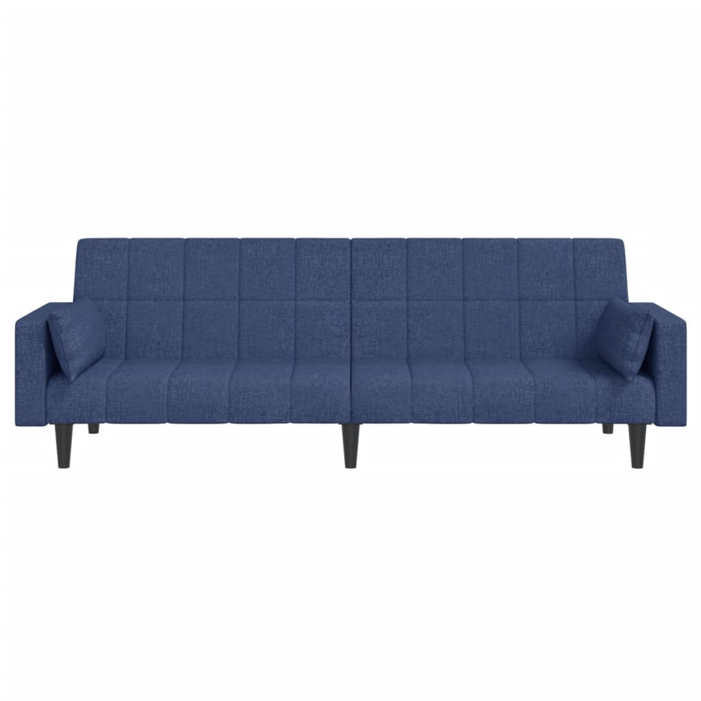 Canapé lit 2 places avec 2 coussins tissu bleu