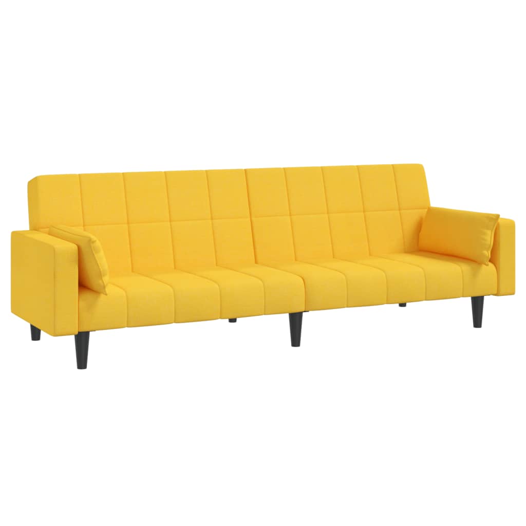 Canapé convertible 2 places avec 2 coussins en tissu jaune
