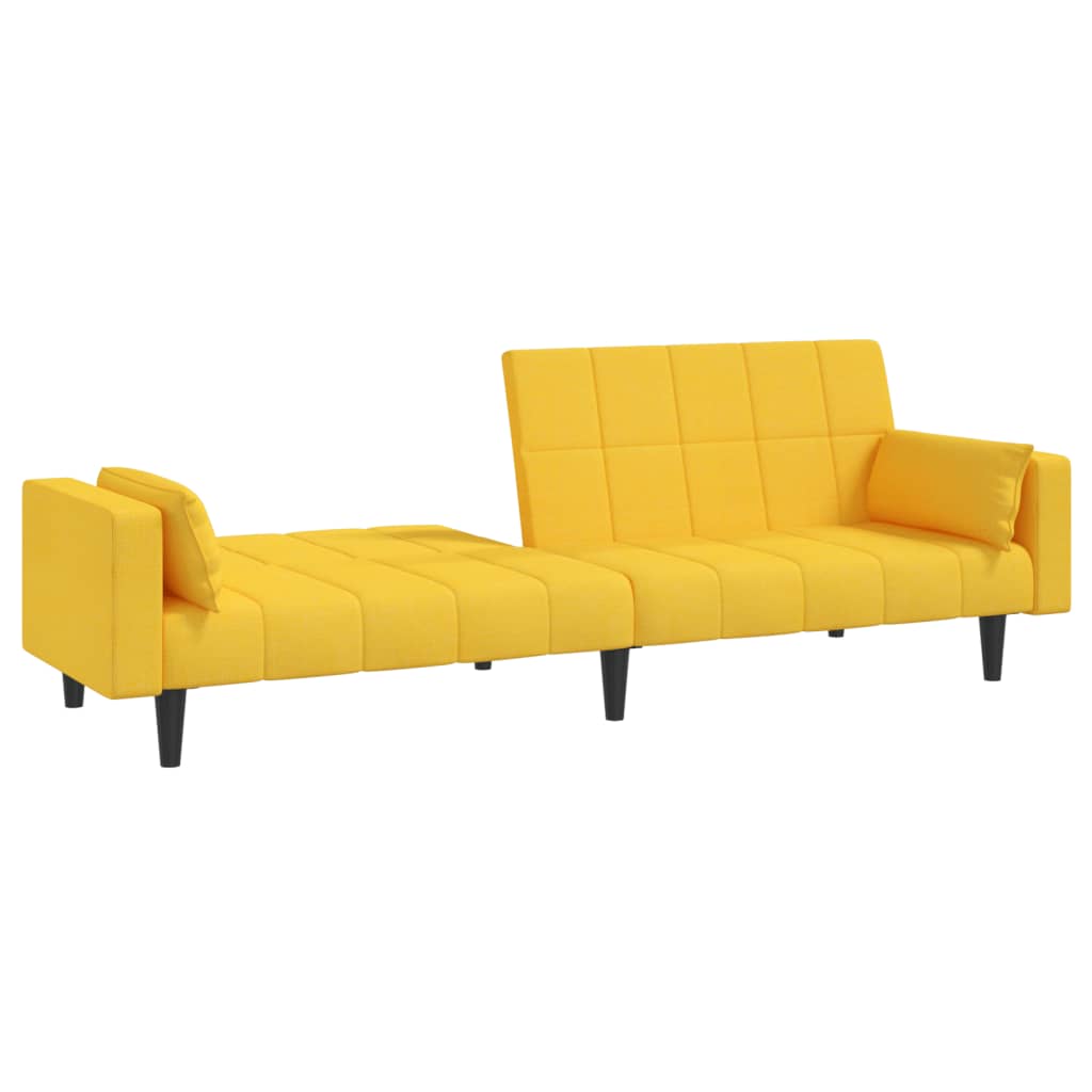 Canapé convertible 2 places avec 2 coussins en tissu jaune