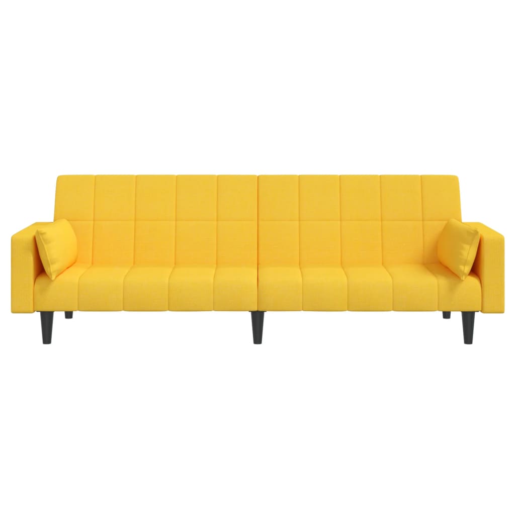 Canapé convertible 2 places avec 2 coussins en tissu jaune
