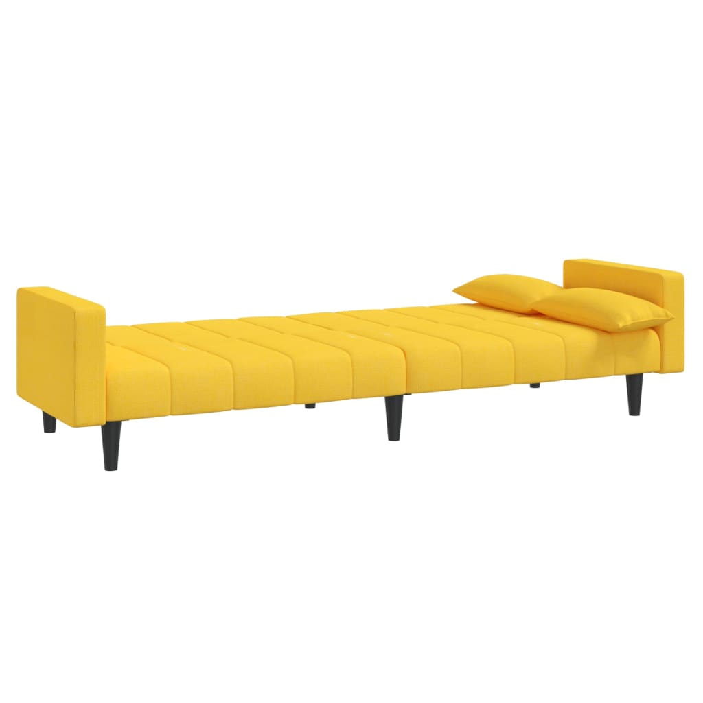 Canapé convertible 2 places avec 2 coussins en tissu jaune