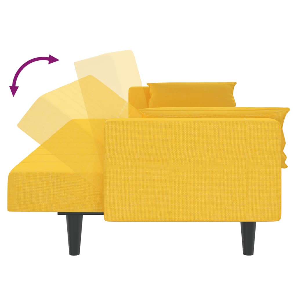 Canapé convertible 2 places avec 2 coussins en tissu jaune